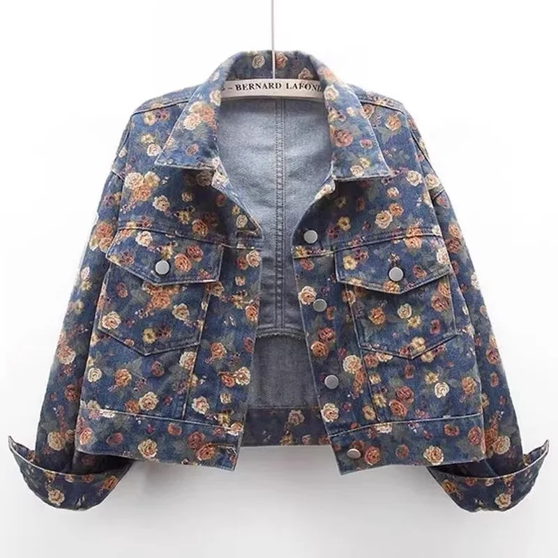 

Women's Printed Denim Jacket 2026 Spring New Design, Short Loose Fit Single Breasted Trendy Coat, Casual Oversized Top (W2367)