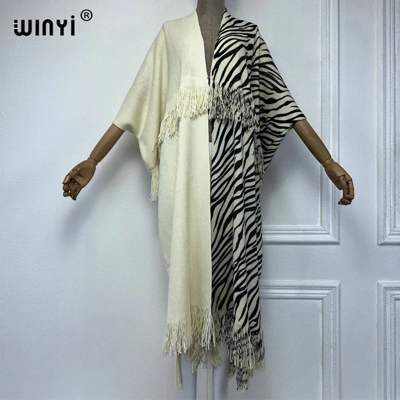 WINYI-Casaco de malha com estampa leopardo para mulheres, cardigã maxi, vestido de festa, casaco grosso quente, moda feminina, inverno