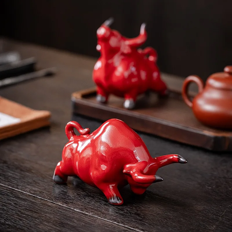 Bovine Fortune Ceramic Statue Auspicious Home Decor Zodiac Year Gift Tea Table Decoration Handcrafted Cattle Figurines Ornament