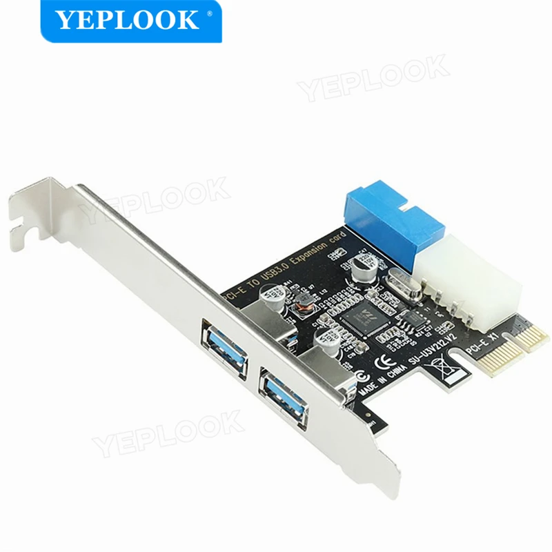 

PCIe to USB3.0 External 2 Port USB3.0 PCI-E x1 Expansion Card Adapter Internal 19pin Header 4pin IDE Power Connector for Desktop