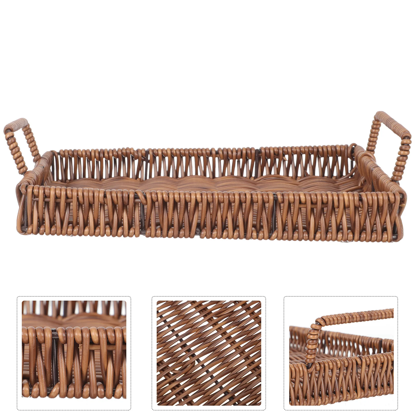 

1pcs Rectangular Woven Bread Natural Storage Basket For Kitchen Snacks Cosmetics Organization Basket Tray Decor Rustic