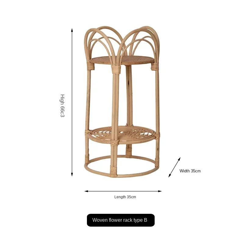 Natuurlijke Rotan Geweven Bloem Stand Homestay Shelf Decoratie Nordic Landingspotten Voor Planten Balkon Multi-Layer Rack Voor Planten