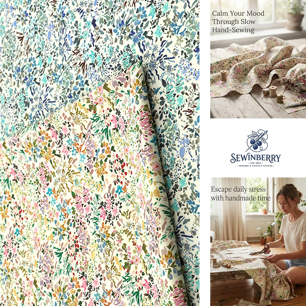 Impressionism Garden Floral Print Cotton Fabric Stress Relief Diy Sewing Material For Fat Quarter Patchwork Dres Handcrafts