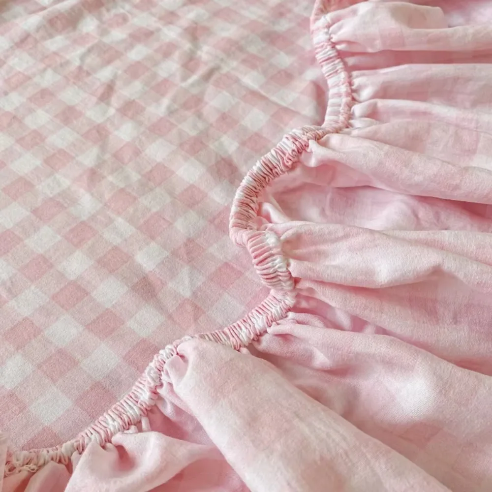 

All Inclusive Single Plaid Mattress Cover Non Slip Skin-friendly Mattress Protector Elastic Band Rustic Style Bed Sheet Girl