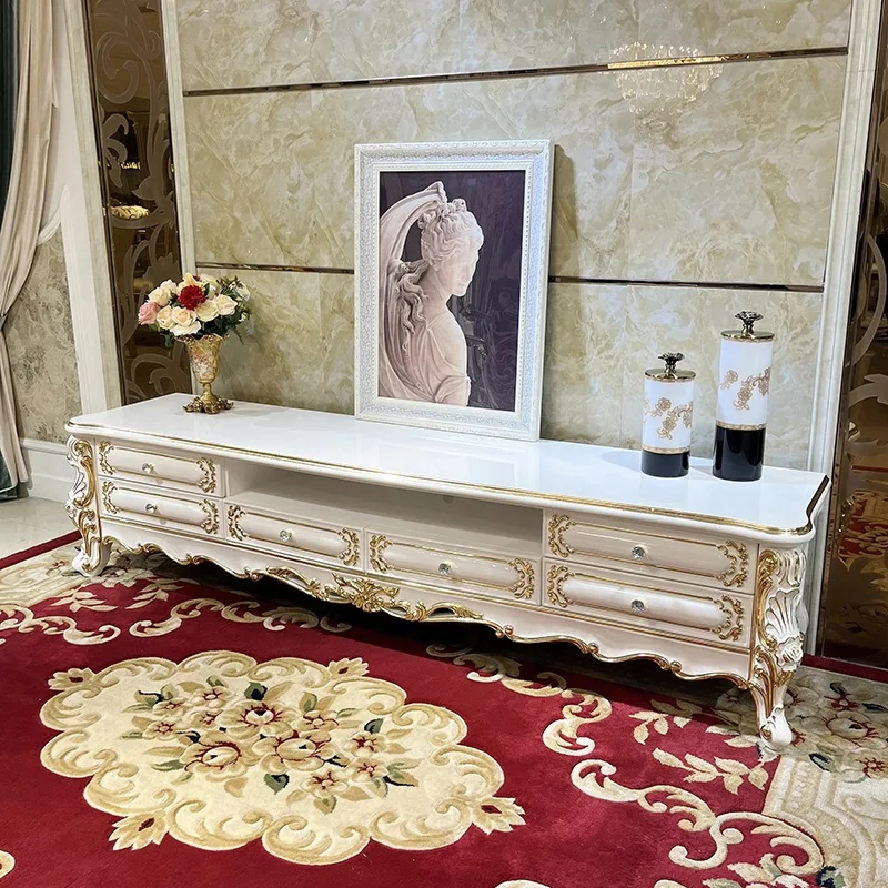

French solid wood TV cabinet European style living room TV background cabinet luxury small apartment bedroom floor cabinet stora