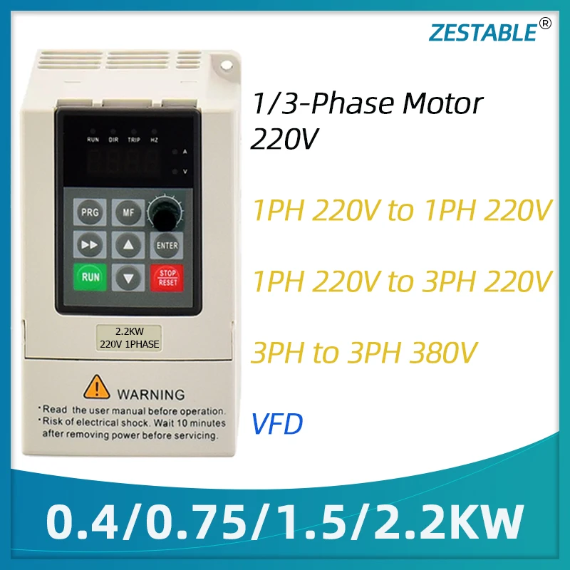 Variable Frequency Drive 220V 380V 0.4/0.75/1.5/2.2KW 0.5/1/2/3HP Motor Speed Vector Control VFD Converter Inverter