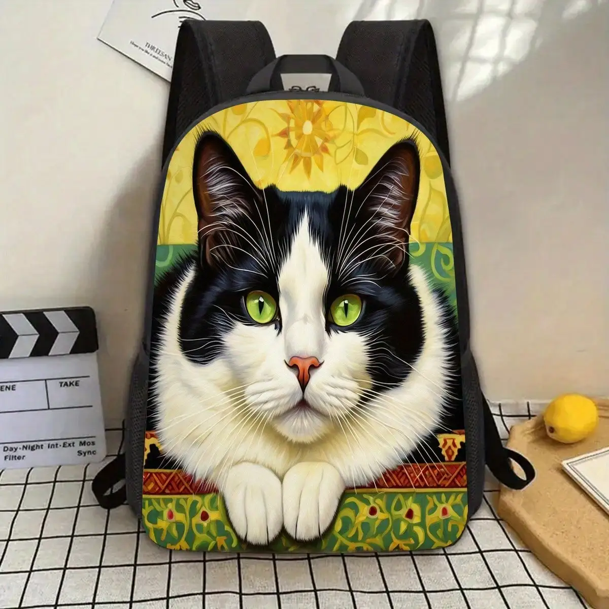 

Large Capacity 17inch Laptop Backpack - Oil Painting Cat Pattern Backpack (Yellow/Green/Red/Black/White), Lightweight School