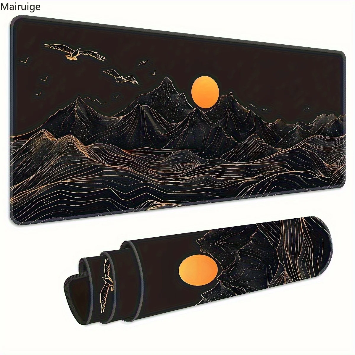 

sunshine Golden Mountain Landscape Mouse Pad Line Design Desk Mat Rubber Base Desk Accessories Non-Slip Stitched Edge Mousepad