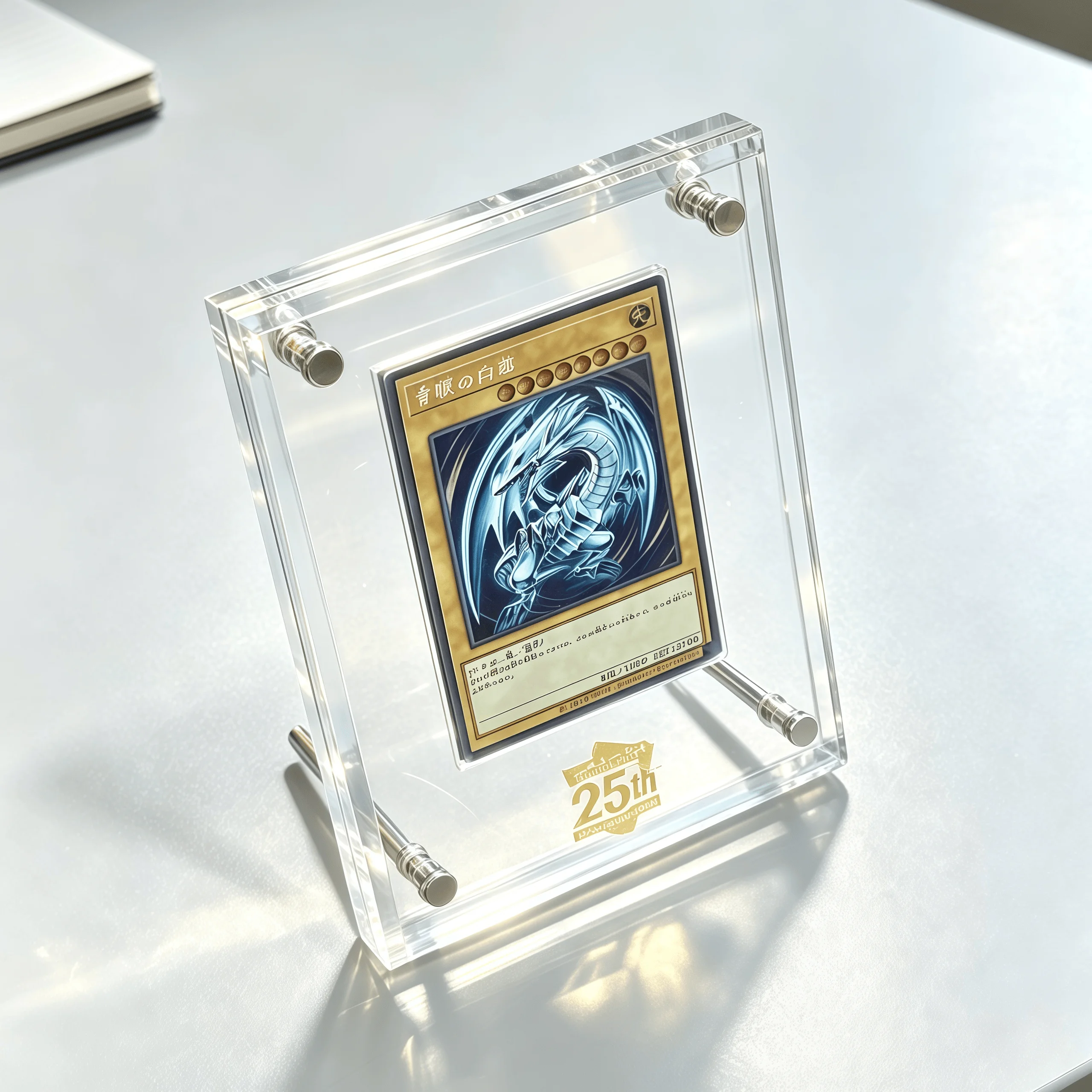 25th Anniversary Clear Yu Gi Oh Blue-Eyes White Dragon Dark Magician Card Brick Collection Commemorative Card Display Stand