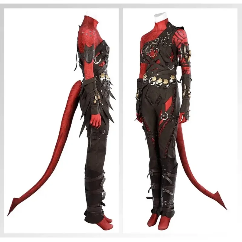 بوابة زي BG3 Karlach غير مسلح تأثيري البدلة الزي لجميع القديسين كرنفال حفلة يتوهم الكبار لعب الأدوار شعر مستعار حذاء ir;l5