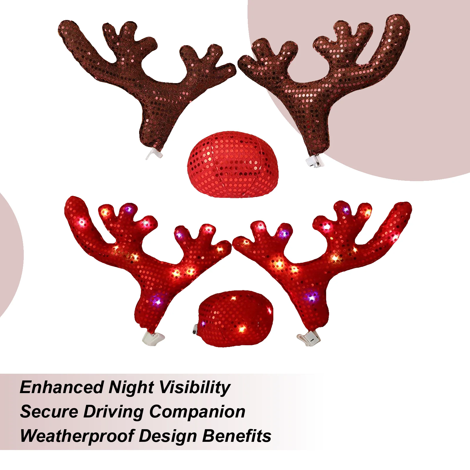 LED Glowing Antlers Christmas Car Decoration Accessories Car Truck Costume Reindeer Deer Antlers for Truck SUV Elk Vehicle Decor