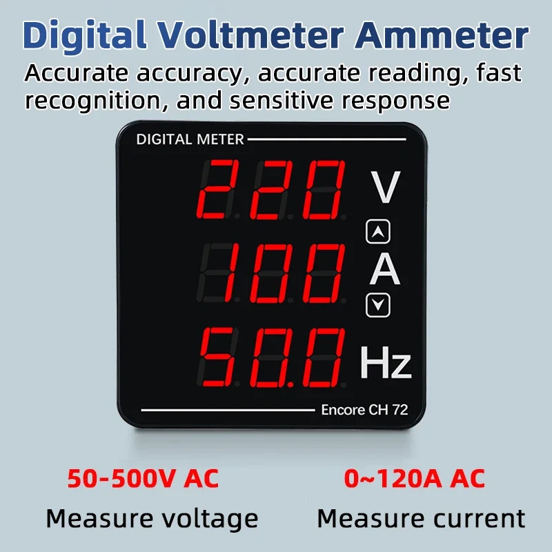 LED Digital Voltmeter Ammeter AC50-500V 0-120A 10-99.9Hz Voltage Current Frequency Meter Tester Three Display Volt Monitor Panel