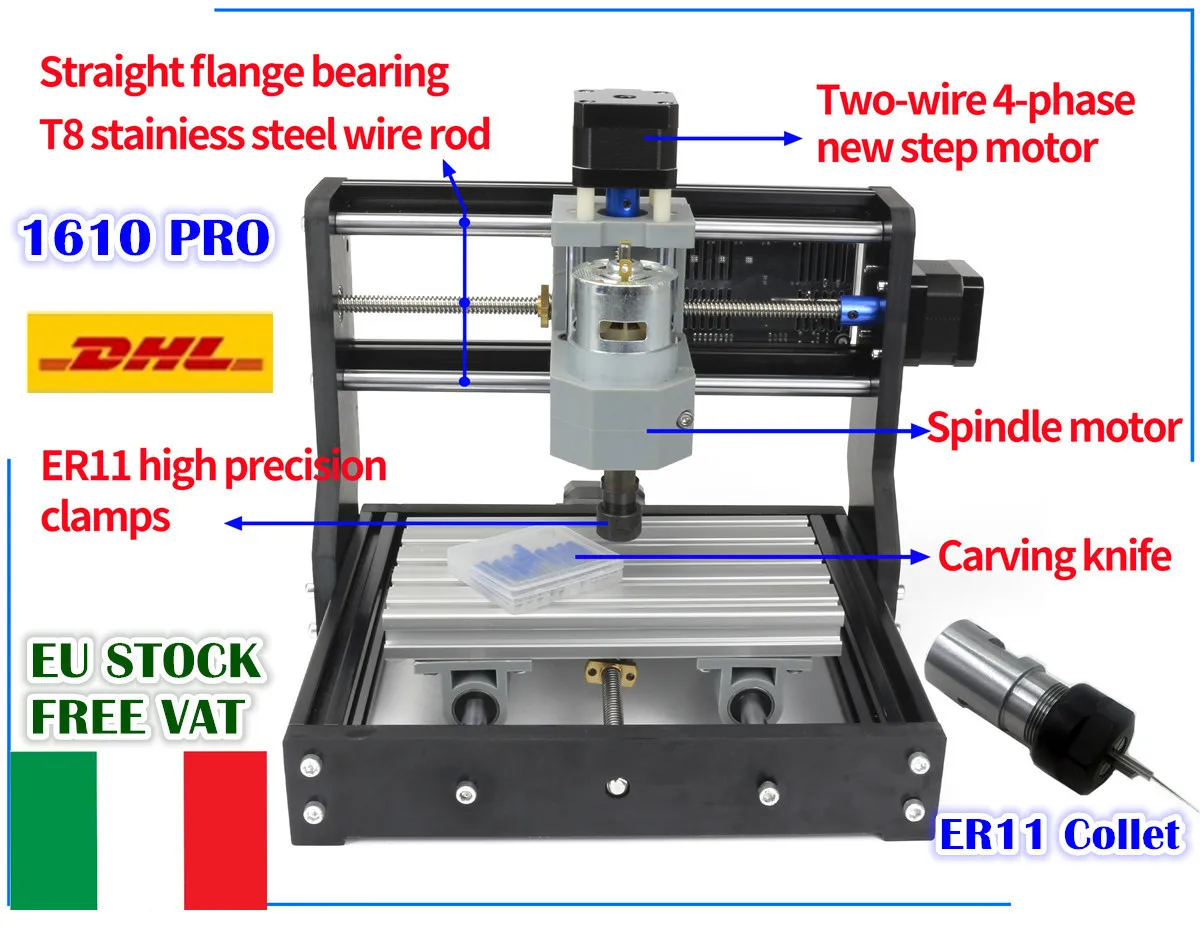 【EU】3 Axis 1610 Pro GRBL Control Mini CNC DIY Milling Router Engraving Machine + ER11 Collet