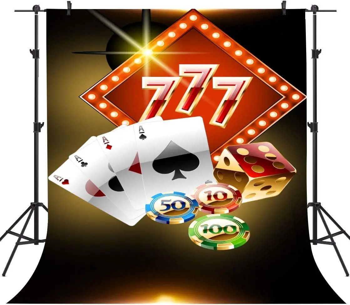 

Casino Theme Photography Backdrop Poker Dice Chip 777 Background Home Party Backdrop Wall Banner Poster Decor Photo Studio Props