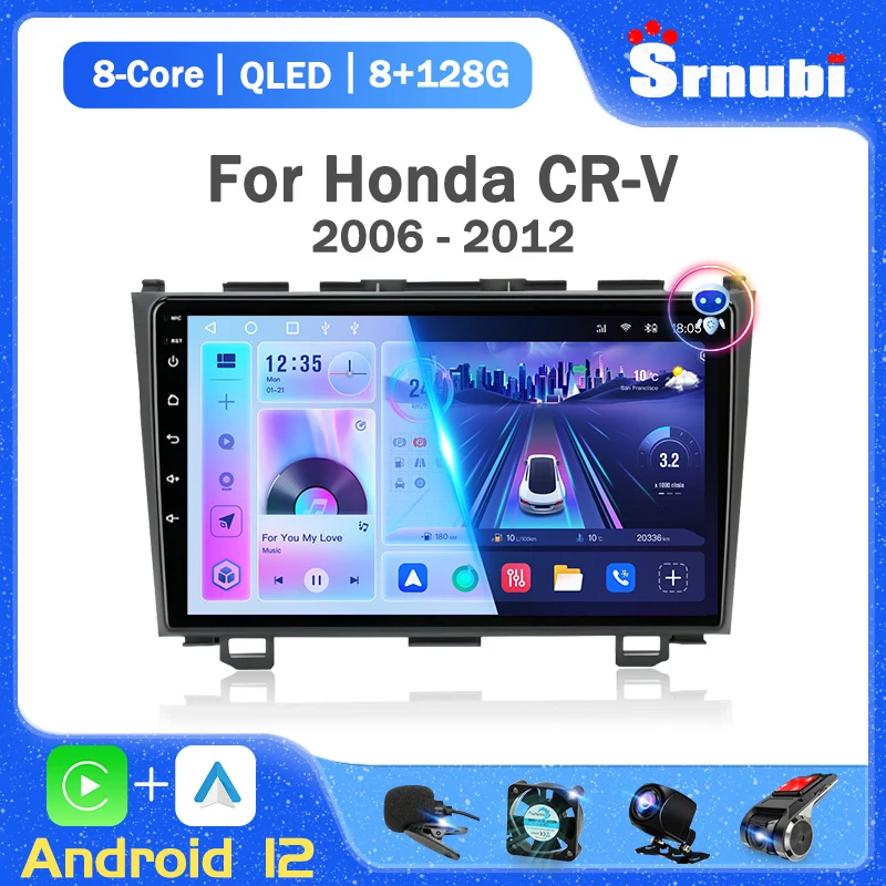 

Srnubi 2 Din Android 12 Автомобильный радиоприемник для Honda CR-V 3 RE CRV 2007-2011, мультимедийный видеоплеер, навигация, GPS, Carplay, DVD, головное устройство