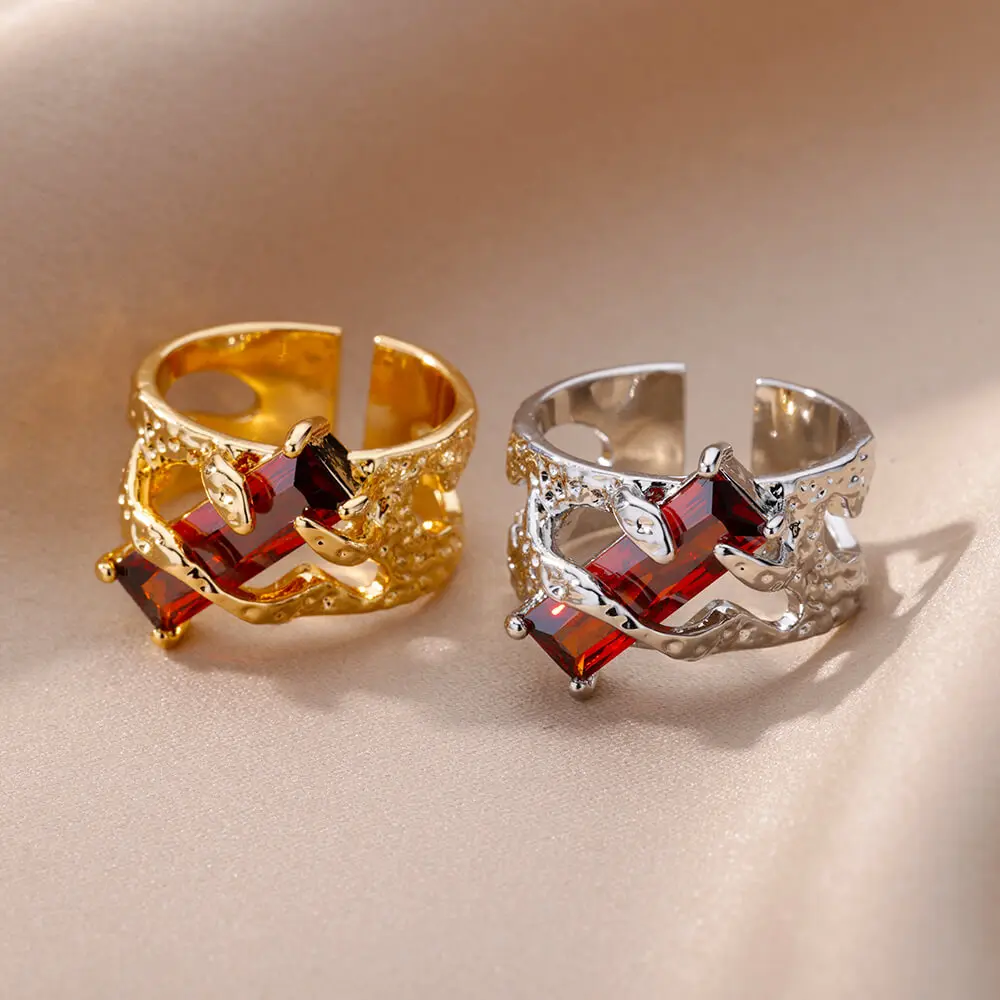 Red Zircon Stone Rings for Women Adjustable Stainless Steel Ring Vintage Wedding Jewelry Accessories free shipping item anillos