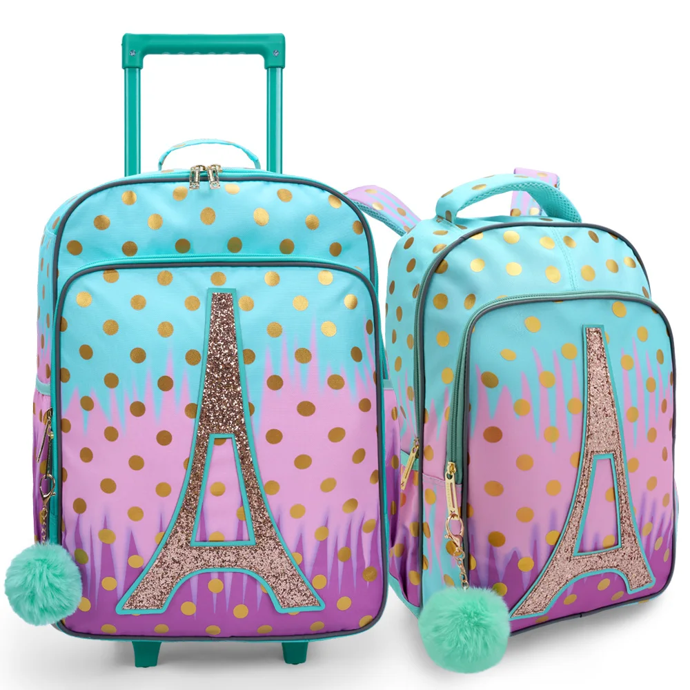 2PCS Set Luggage And Backpack For Kids, Cute Cartoon Tower Design Rolling Wheels Suitcase, Children Travel Carry on Suitcase