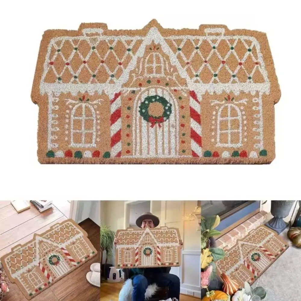 Creative Cartoon Christmas Carpet Non-Slip Palace Shaped Christmas Floor Mat Gingerbread House Kitchen Rug Christmas Decoration