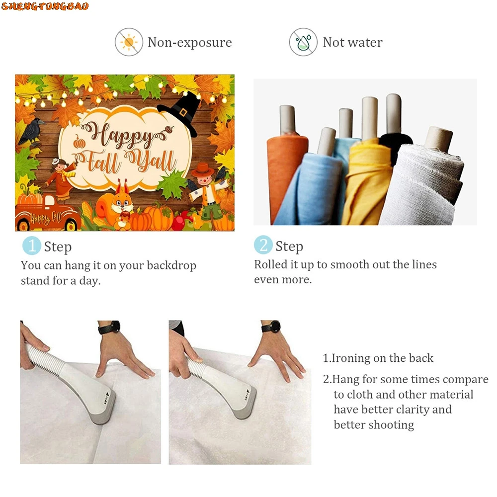 ﻿ Autumn Thanksgiving Day Theme Fall Pumpkin Maple Leave Turkey Farmhouse Barn Harvest Baby Portrait Photography Background Prop