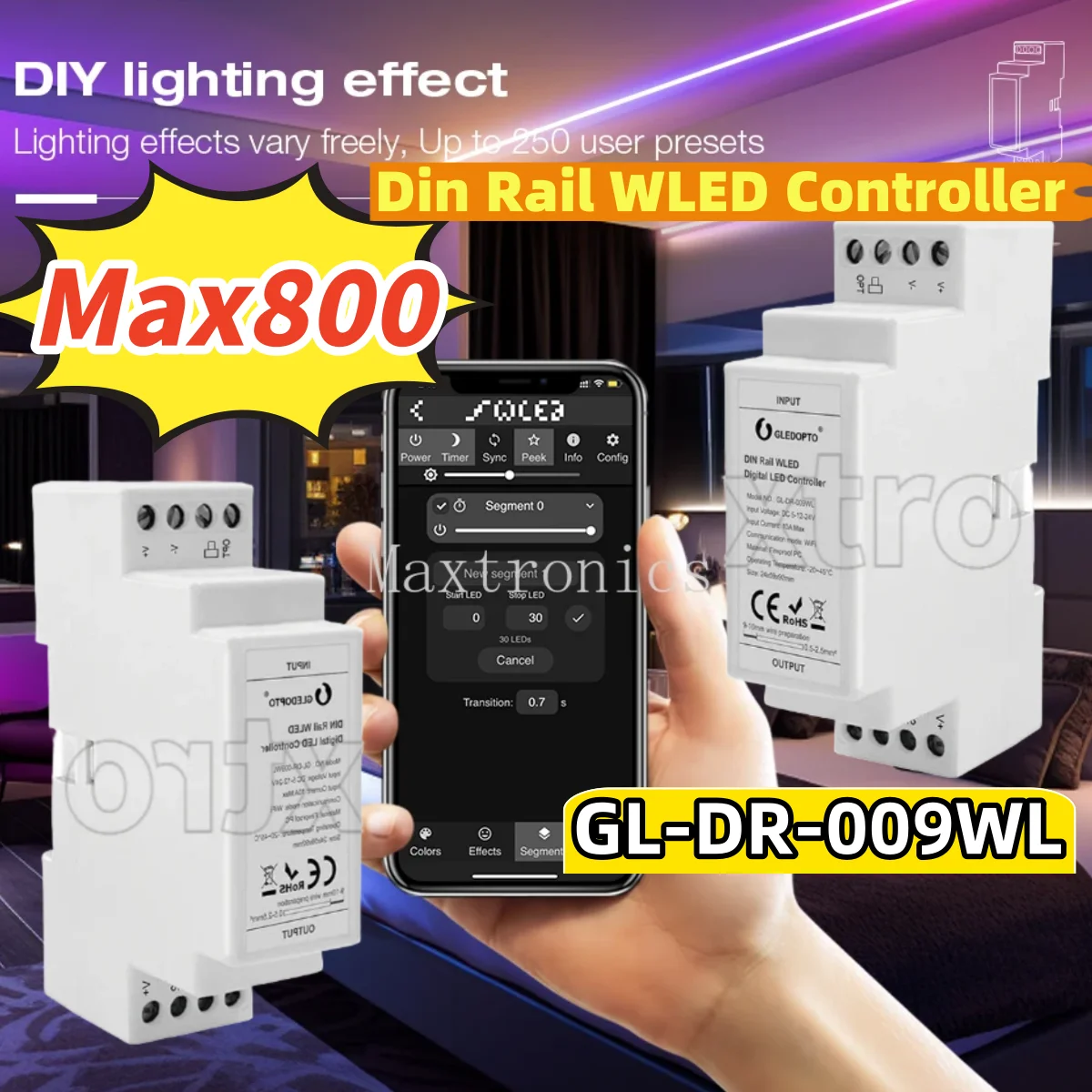 SK6812 WS2812 لتقوم بها بنفسك الوضع الديناميكي Max800 ESP32 Din السكك الحديدية WLED تحكم ل WS2811 TM1814 WS2813 WS2815 LED قطاع ضوء GL-DR-009WL #1