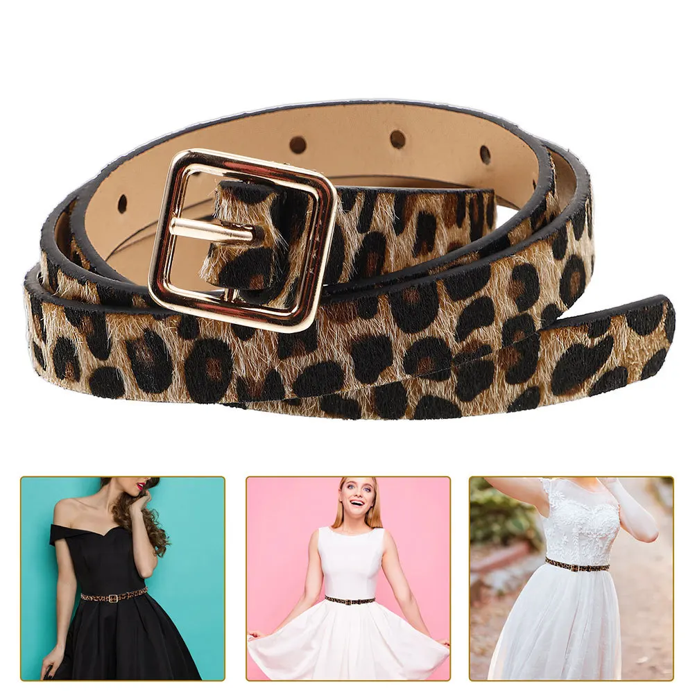 

2Pcs Leopard Print Faux Waist Belt Adjustable Women Metal Buckle Jeans Pants Casual Dresses Waistband Animal Print Belt