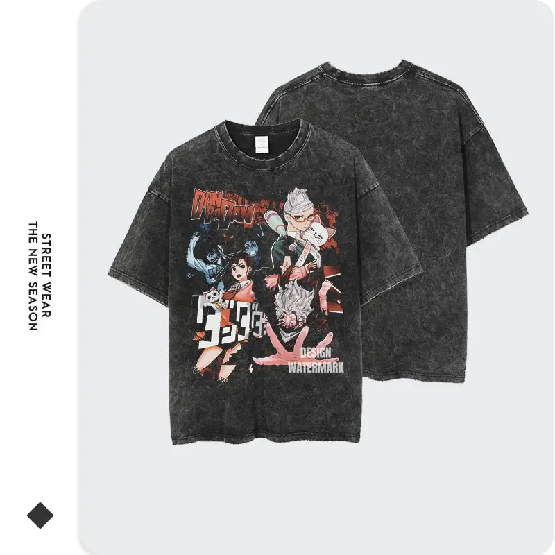 Anime Dan Da Dan T Shirt Oversized Vintage Washed Dandadan T-shirts Streetwear Retro Manga Ayase Momo Takakura Ken Tops Tees Men image 2