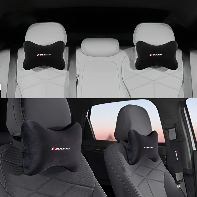 2Pcs Plush Seat Neck Pillows, Headrests, Extended Version Seat Belt Shoulder Pads, Luxury Car Neck Pillows, Shoulder Protectors, High Elasticity, Ergonomic Design, Comfortable and Breathable, Seat Backrest Pillows, Neck Pillows, Car Seat Cushions, Enhance Driving Experience [Two Headrests/1 Headrest + 1 Shoulder Pad]