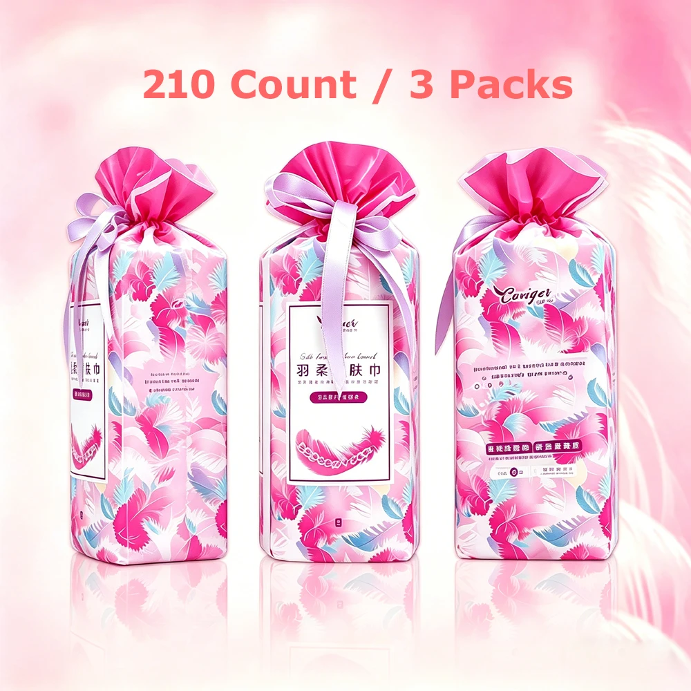 210 Count Pearl Embossed Plant Fiber Disposable Facial Towels Soft Dry Wet Use Unscented Face Wipes for Sensitive Skin