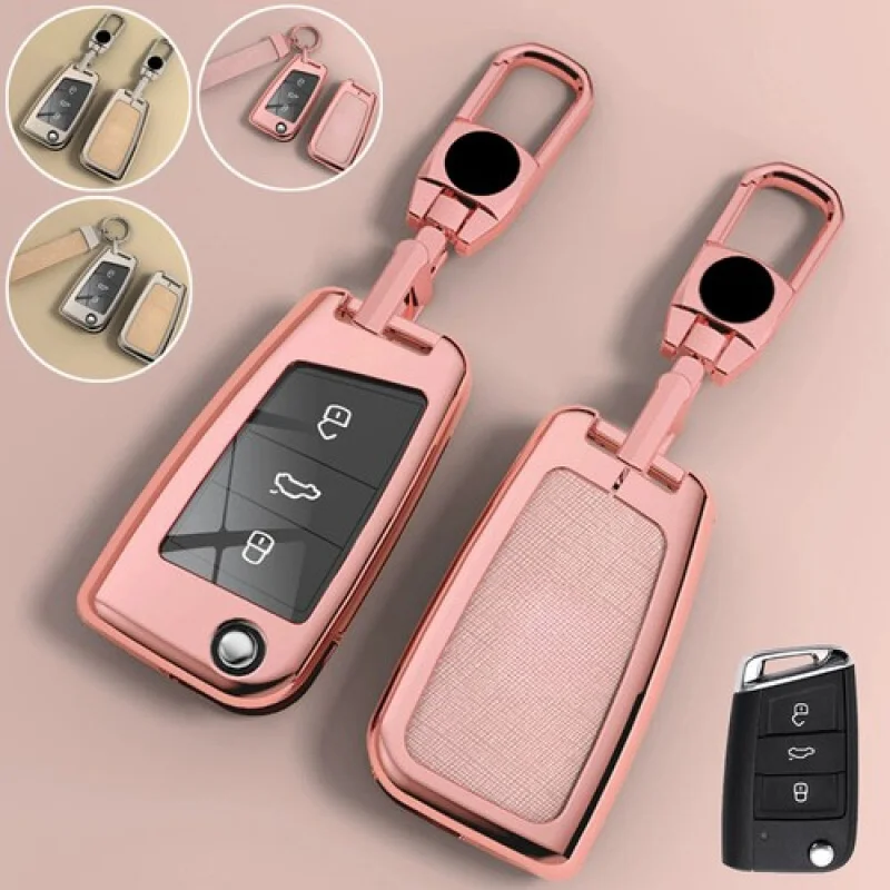 

A+ Zinc Alloy TPU Leather Car Key Case Cover For VW Skoda Golf Polo Karoq Tiguan