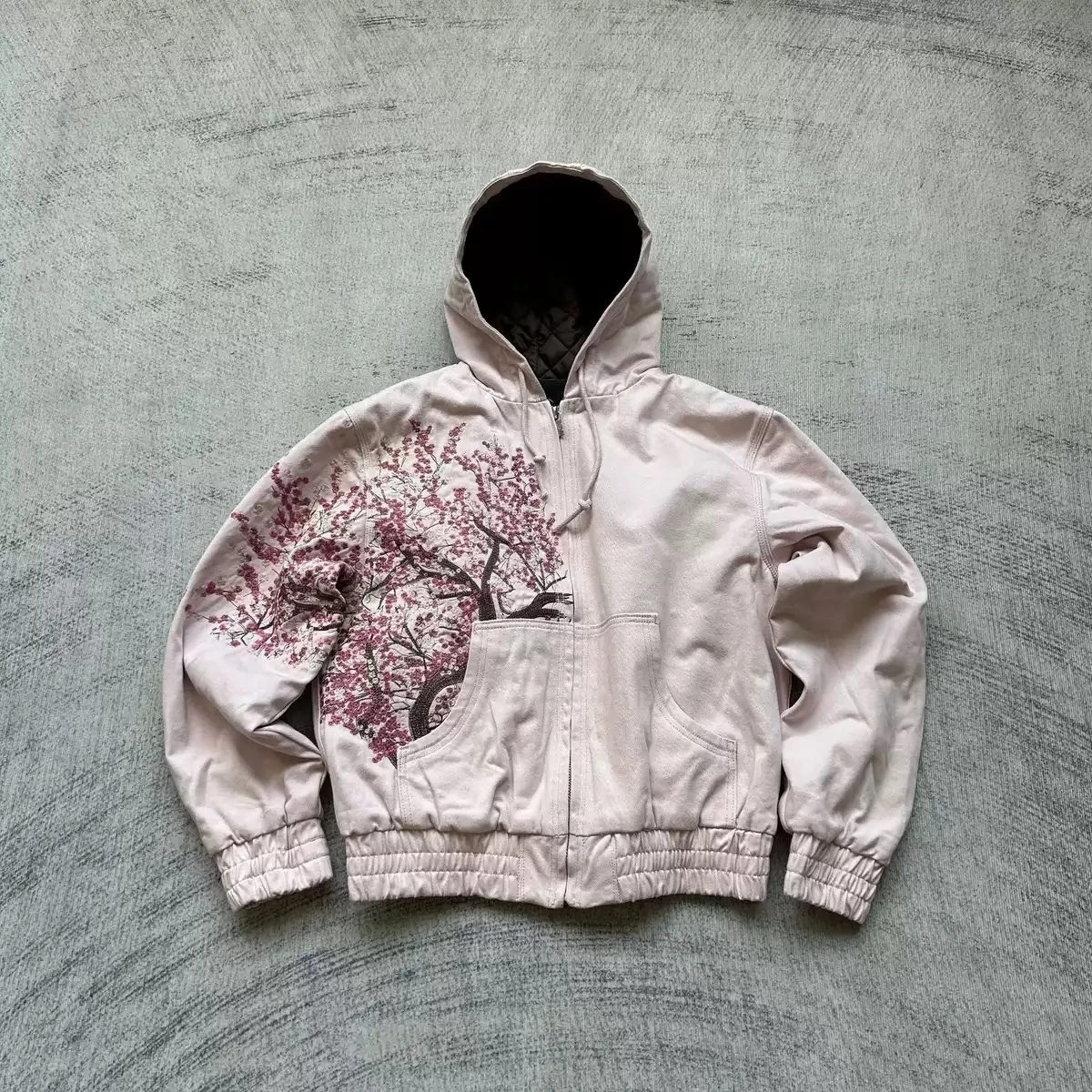 جينز بقلنسوة مطرز بزهر الكرز بتصميم عتيق غير رسمي بنطال ذو قصة أرجل واسعة ملابس Y2K بدلة جينز فضفاضة مطرزة للرجال