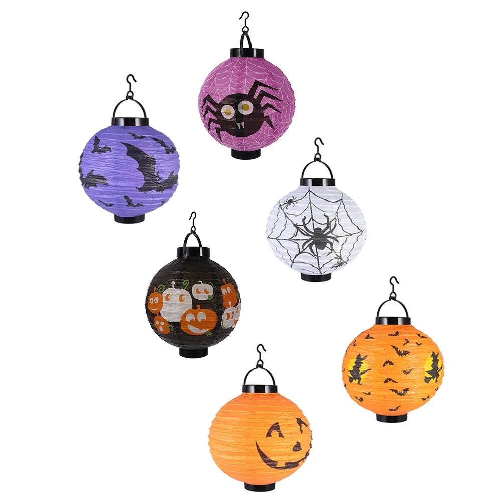 

6 Pcs Hand-ported Paper Lantern Spooky Halloween DIY Jack Colorful Lanterns Led