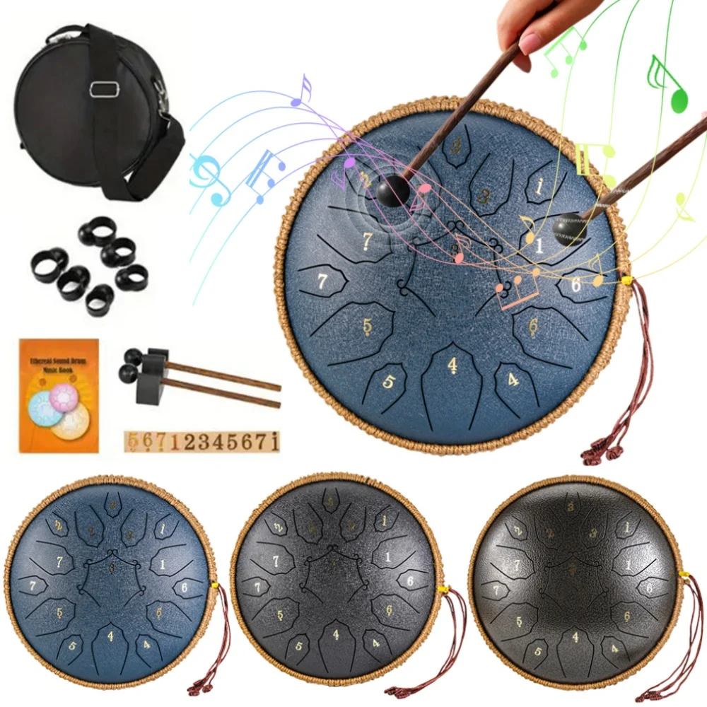 12 Inch 15 Notes Steel Tongue Drum Glucophone Music Drum Ethereal Hand Drum Yoga Meditation Percussion Musical Instruments