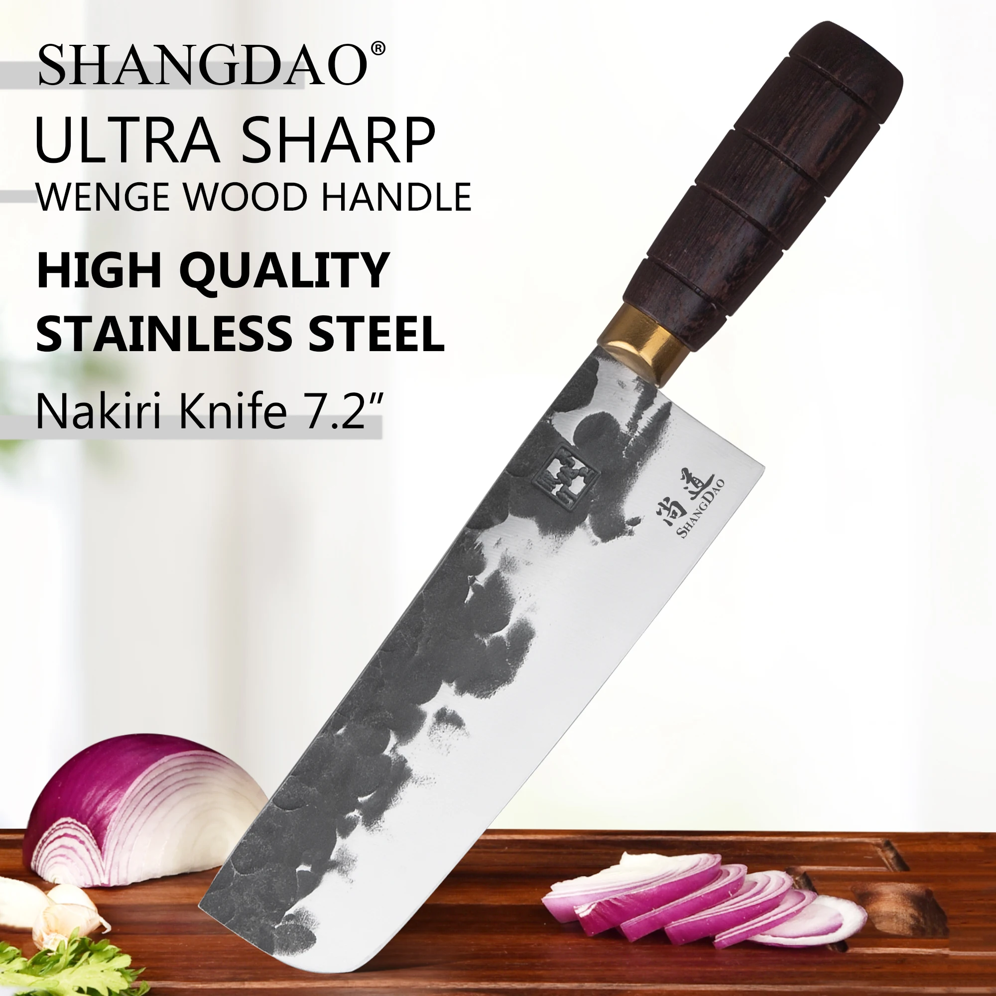 

SHANGDAO High Quality Hand Forged Nakiri Knife 7", Professional Stainless Steel Vegetable Kitchen Knife with Wenge Wood Handle