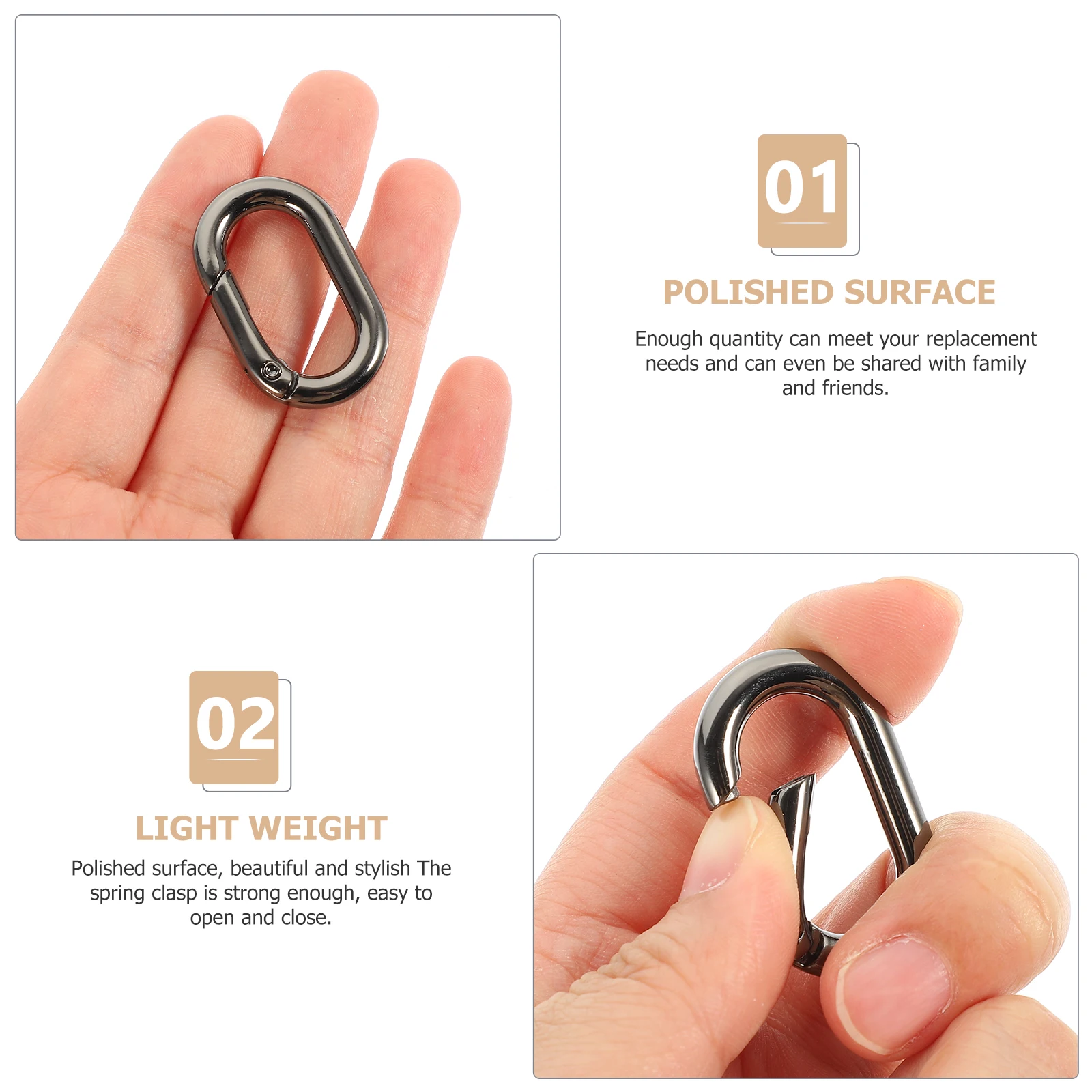 

10pcs Spring Coil Buckle Oval Clasps Carabiner Clip Heavy Duty Keychains Hook Backpack Purse Metal Components Durable Corrosion