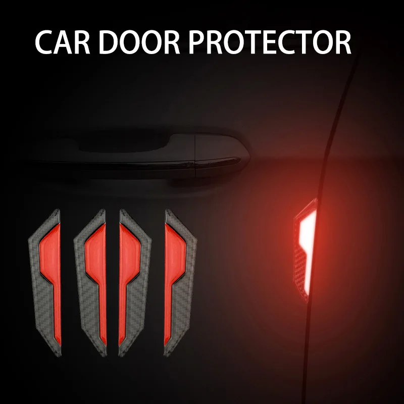 4PCS Car Door Anti-Collision Strip Body Stickers Reflective Warning Stickers Decorative Scratch-Resistant Modified Universal