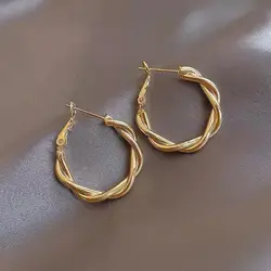 New Circle Twine Twists Hoop Earring for Women Simple Temperament Hyperbole Gold Color Metal Ear Jewelry Gift Aros