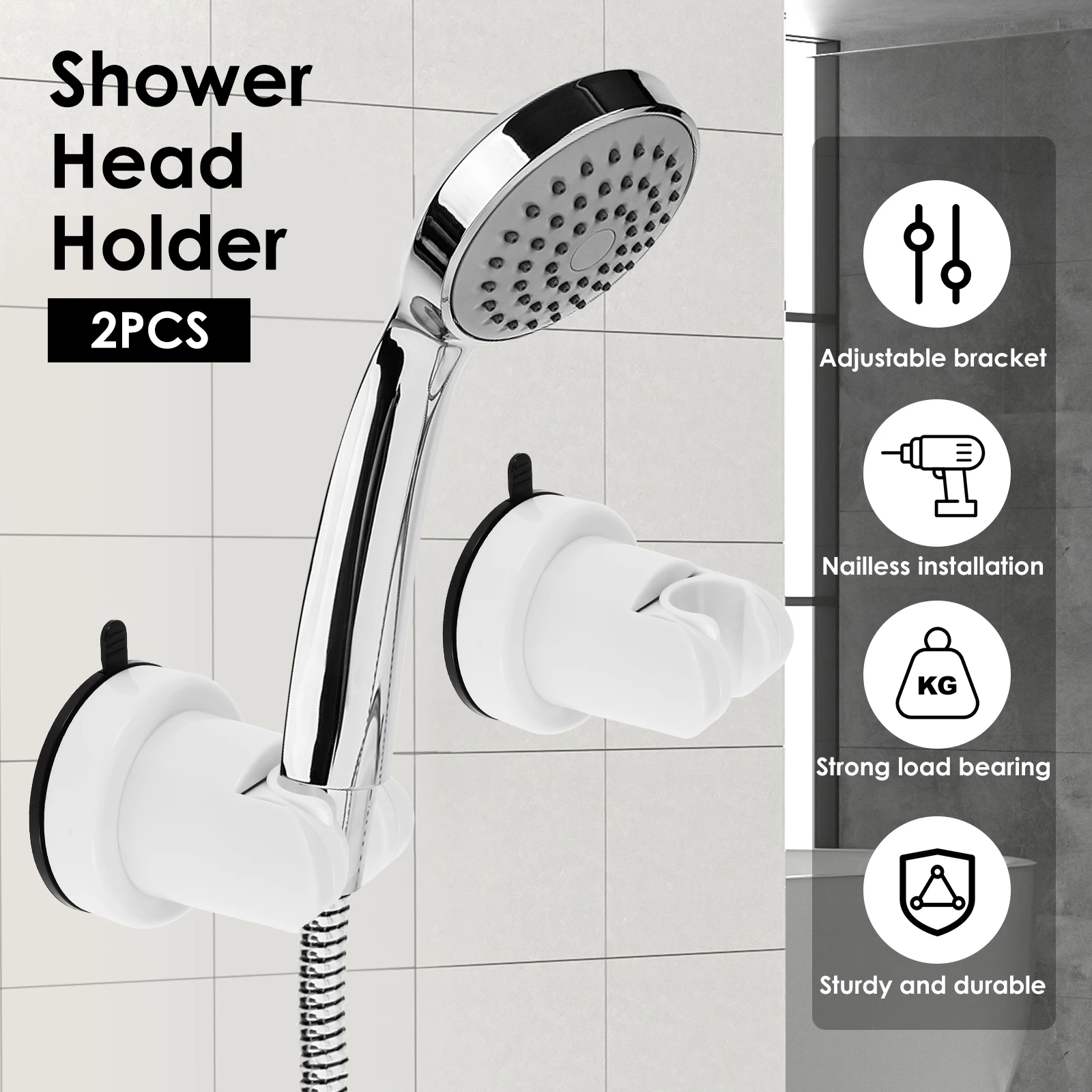 4/2PCS Self Adhesive Shower Head Holder-Adjustable Handheld Shower Holder NO Drilling Wall Mount Waterproof Reusable Shower Rack