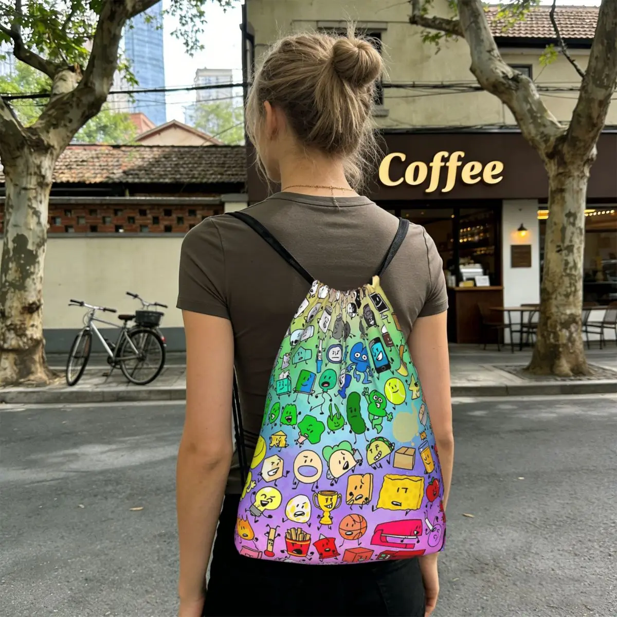 

BFDI Inanimate Insanity All Characters Rainbow Backpacks Casual Drawstring Bags Sports Bag Book Bags for Man Woman School