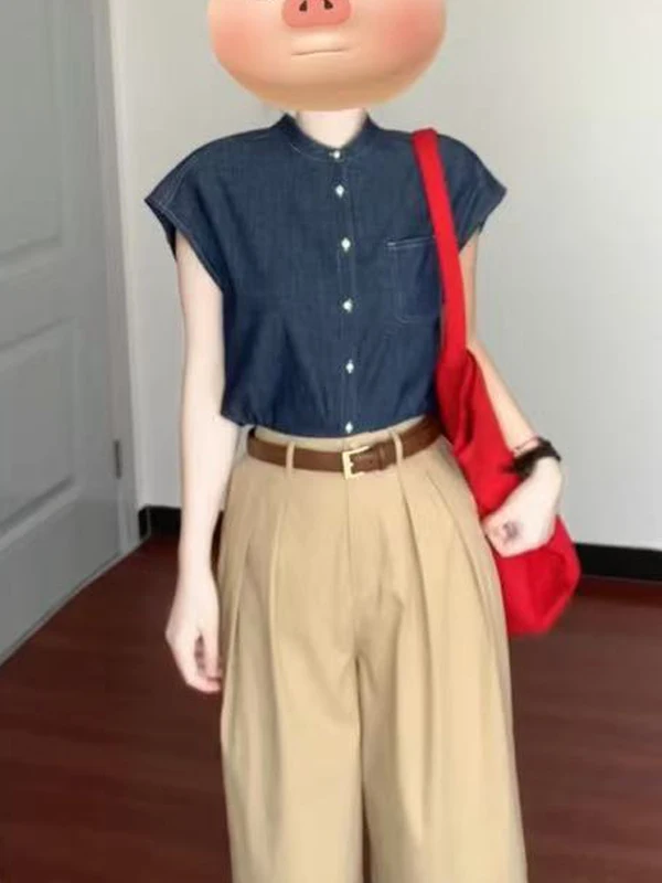 

Ретро Гонконг Sle Loose ort Sve Джинсовая одежда на пуговицах Женская летняя повседневная одежда для похудения антивозрастная свободная одежда