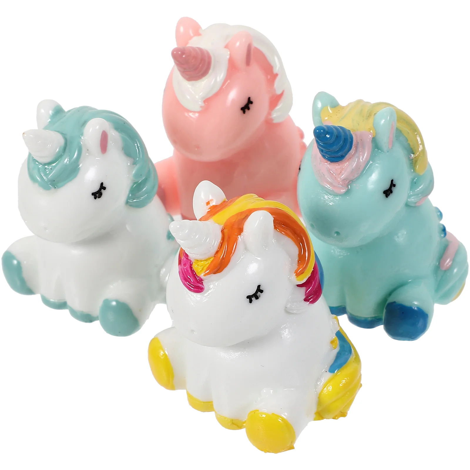 4 pezzi ornamenti di unicorno mini figurine animali carini scultura in resina figure di fata in miniatura unicorni