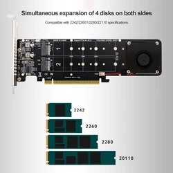 PCIeX16 To M.2 RAID Adapter M Key 4 NVME Expansion Card 4x32Gbps M2 NVME Extended Card Support SSD 2280/2260/2242/2230