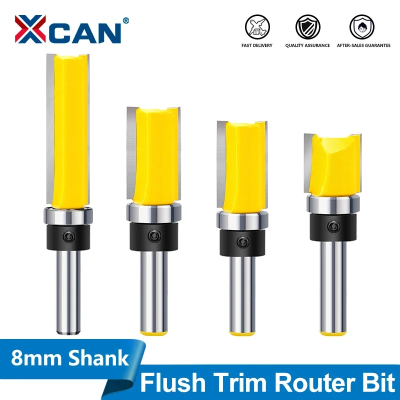 

XCAN 4pcs 8mm Shank Flush Trim Router Bit Blade Template Pattern Bit Bearing Straight End Mill For Woodworking