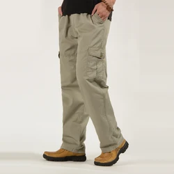 Men's Oversized Cargo Pants Multi Pockets Military Trousers Plus Size Drawstring Baggy Tactical Pants Khaki Straight Trousers