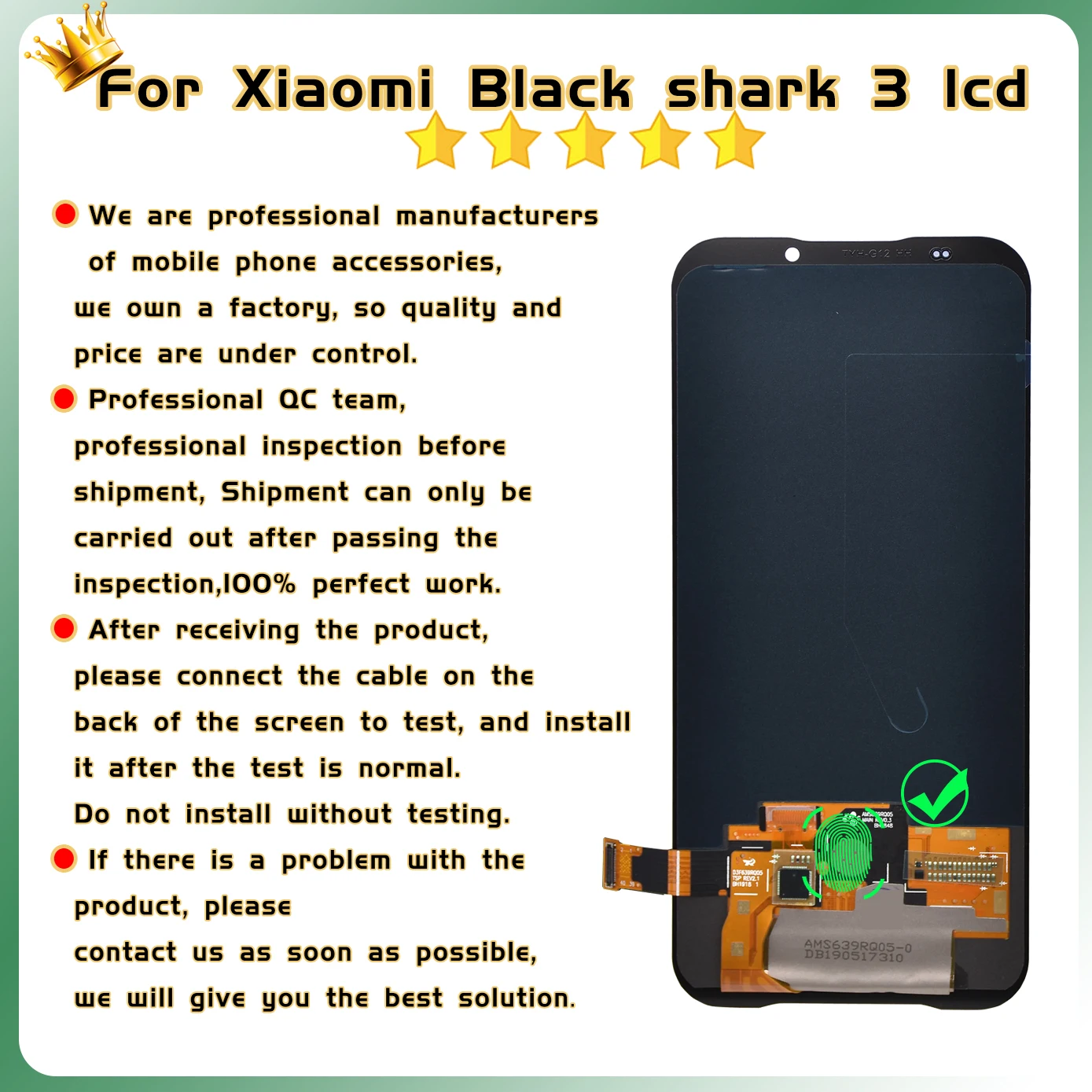 AMOLED 6.67\'\' Display For Xiaomi Black Shark 3 LCD Touch Screen For Xiaomi BlackShark 3 Lcd Replacement Digitizer Assembly