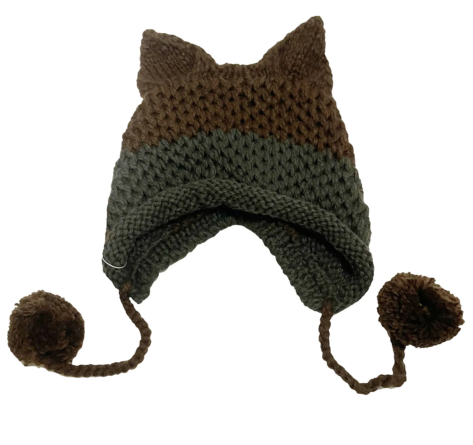 BomHCS Cute Fox Coffee Ears Beanie Winter Warm Handmade Knitted Pompom Hats