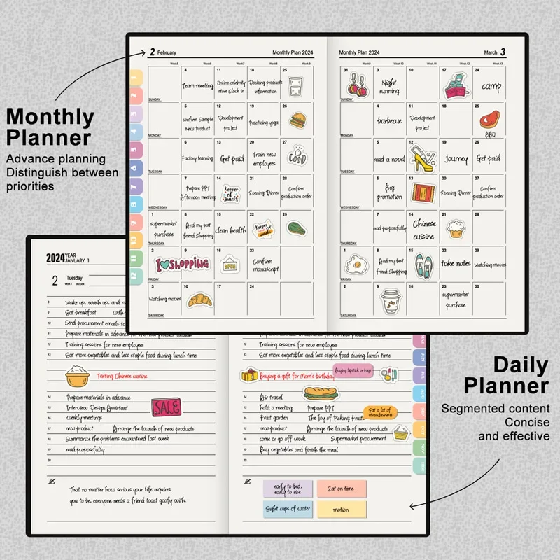 12 Month Planner Journal Notebook Weekly Daily With 5 Sheets Of Label Stickers Notebooks Agenda 2024 Diary Office School