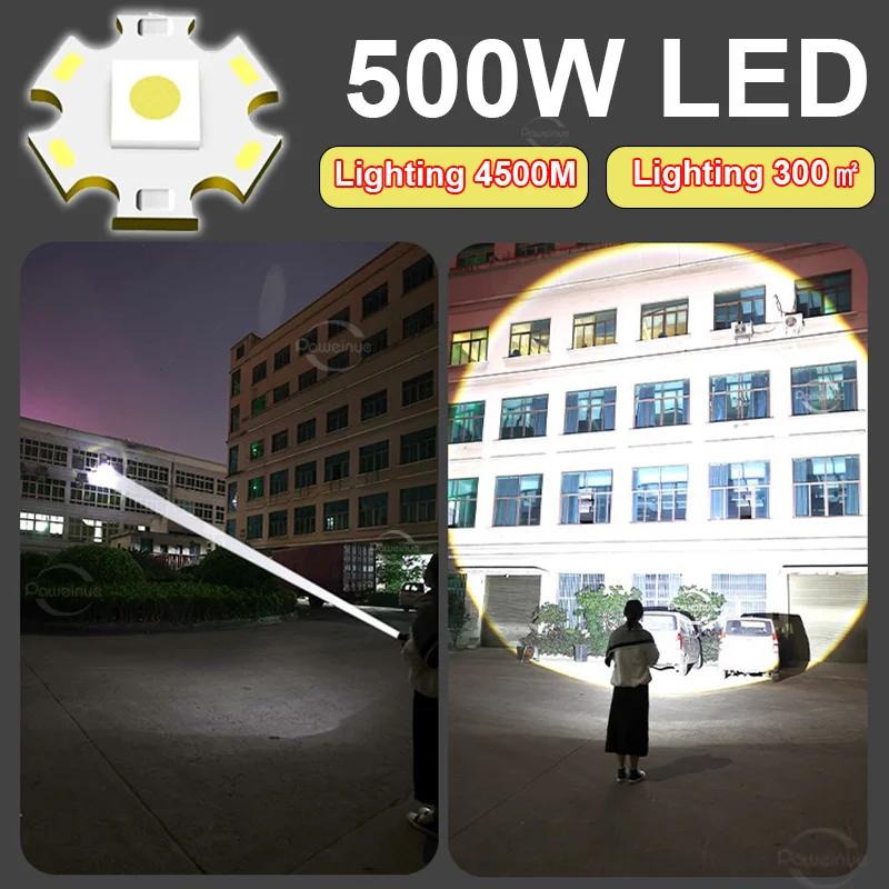 2024 High Power LED Flashlight Strong Light 4500M Long Range Zoom Flashlights Rechargeable USB Tactical Torch Work Fishing Lamp