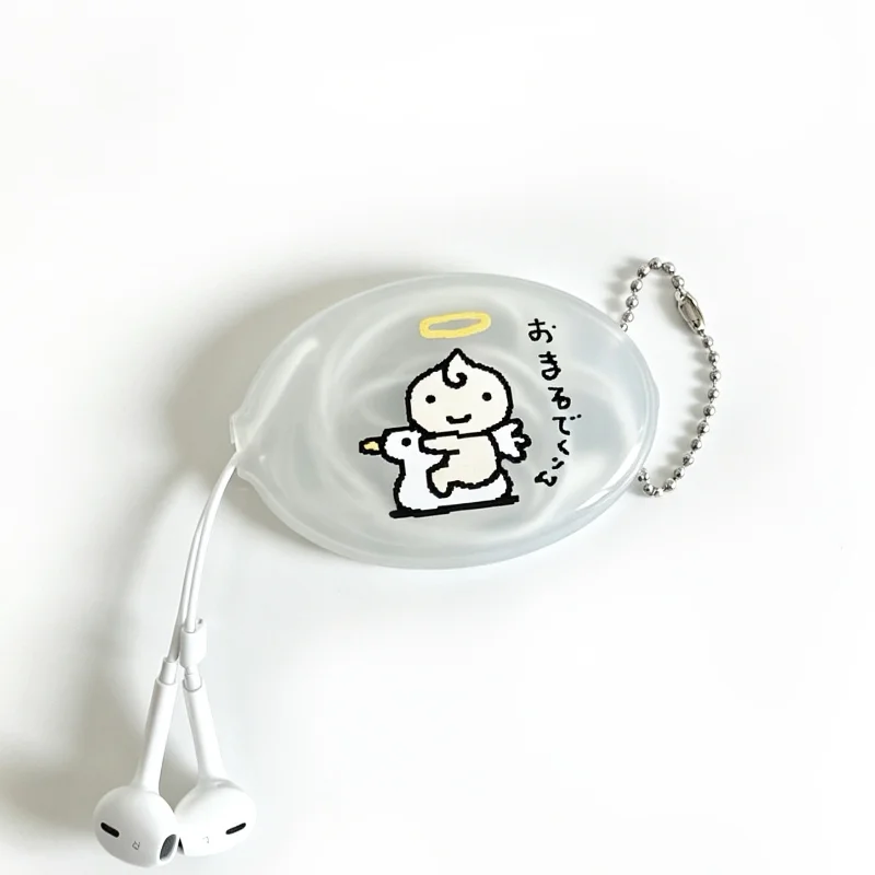 Cute Angel Duck PVC Earphone Case Ins Style Transparent Mini Coin Purse Bag Charm Keychain Data Cable Storage Pouch For Airpods