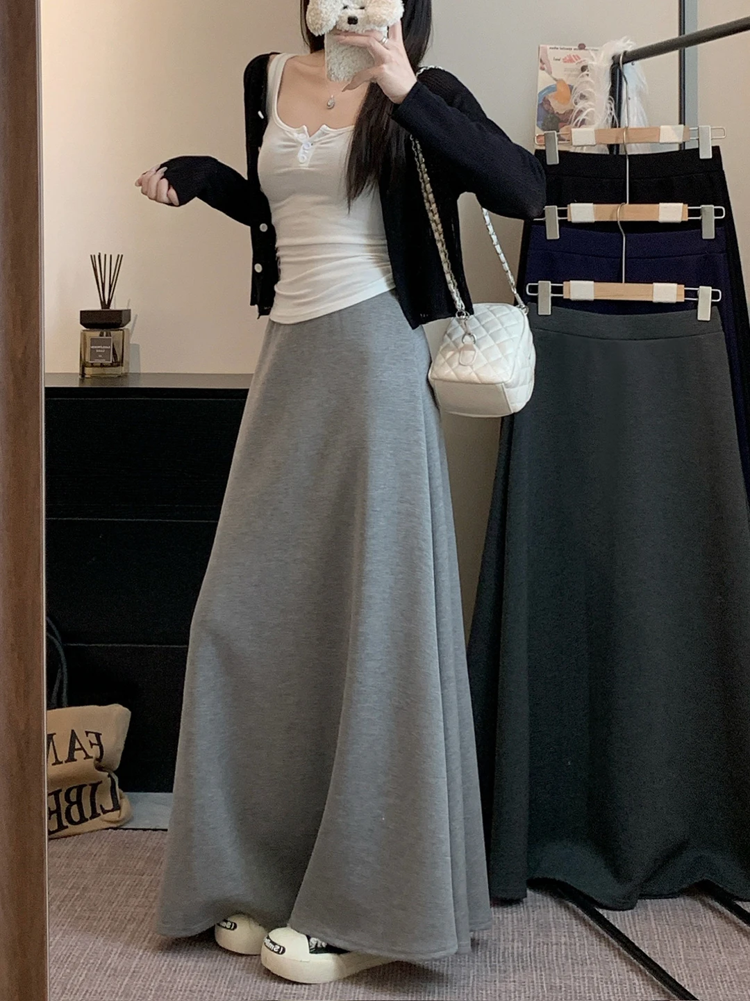 

Элегантная женская юбка-миди А-силуэта с высокой талией, драпировкой и эффектом стройности, универсальная, пышная, длинная, весна 2026