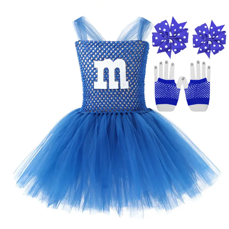 Halloween M Costume For Girl Lace TUTU Dress Festive Kid Up Sling Tunic+Bow Headband+Gloves 3PC Set Child Frock Cloth